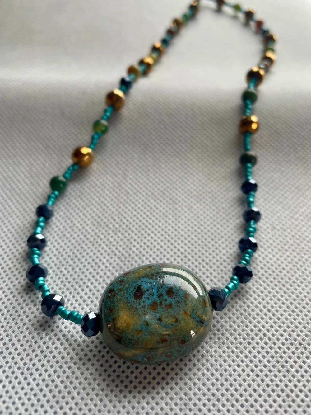 Turquoise and Gold Beaded Pendant Necklace - Women Jewelry